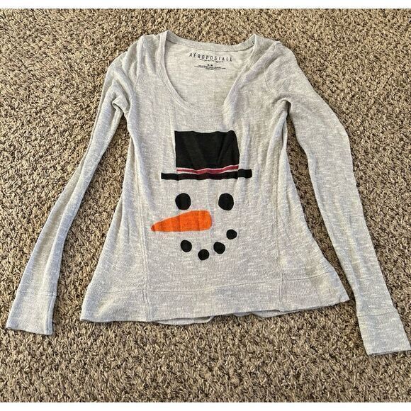 Aeropostale Tops - Aeropostale Vintage gray thin women's‎ snowman top size medium